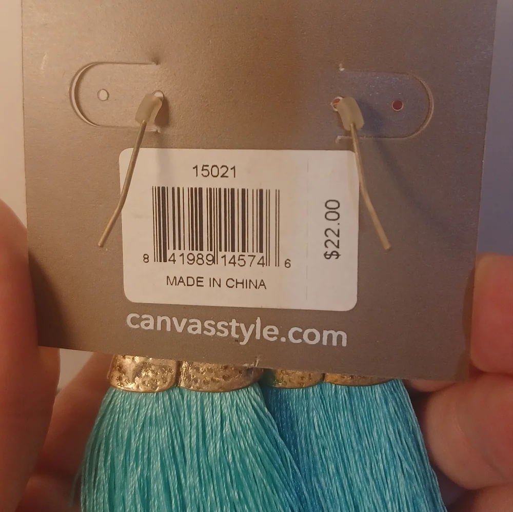 Bella Canvas Gold and Blue Tassel Earrings - Picture 5 of 6